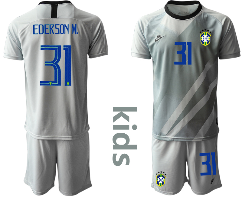 Cheap Youth 2020-2021 Season National team Brazil goalkeeper grey 31 Soccer Jersey
